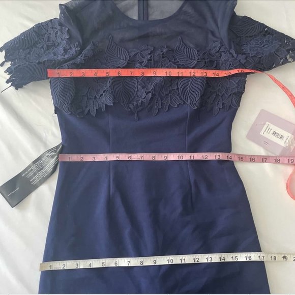 NWT JS‎ Collections [ 4 ] Crochet Embroidered Illusion Gown in Navy #Q261 - Picture 2 of 15